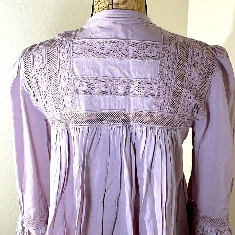 Free People Esme Button Up Lavender Lace Peasant Blouse - Picture 13 of 17